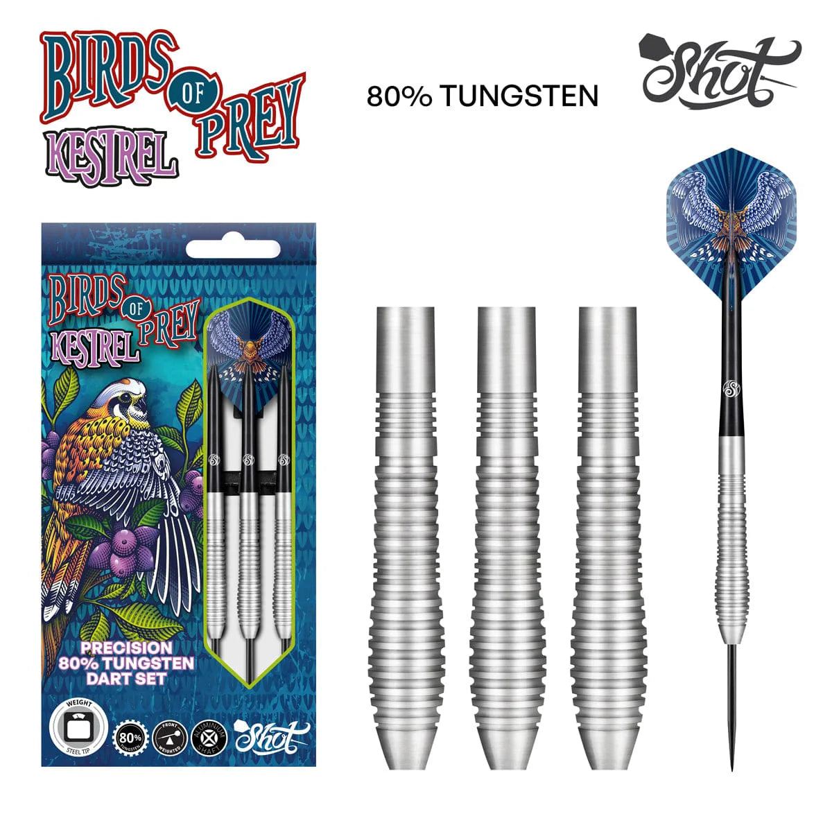 Birds of Prey Kestrel Steel Tip Dart Set-80% Tungsten Barrels
