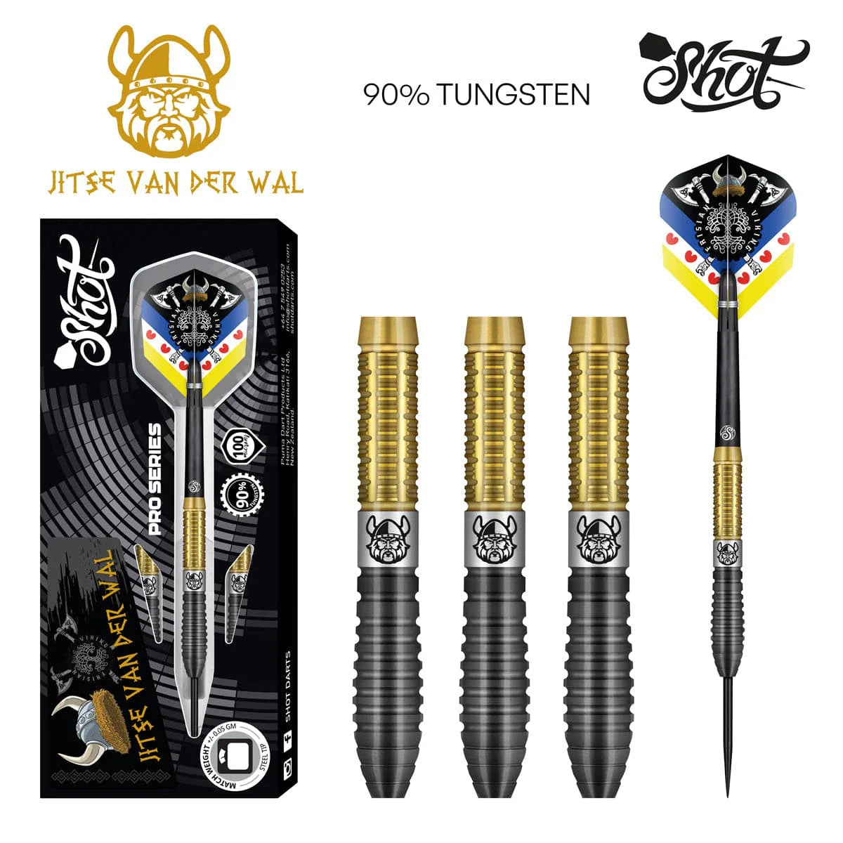 Jitse van der Wal Steel Tip Dart Set-90% Tungsten Barrels