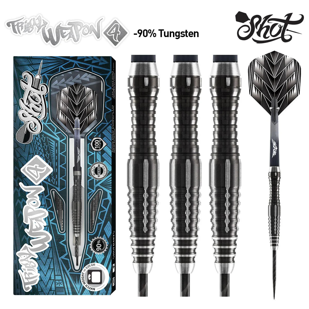 Tribal Weapon 4 Series-Steel Tip Dart Set- 90% Tungsten Barrels