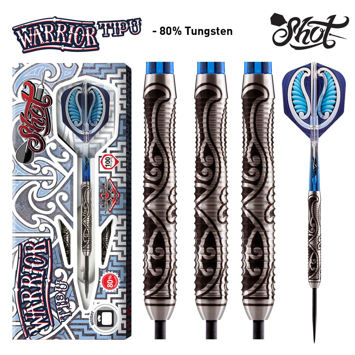 Warrior Tipu Steel Tip Dart Set-80% Tungsten