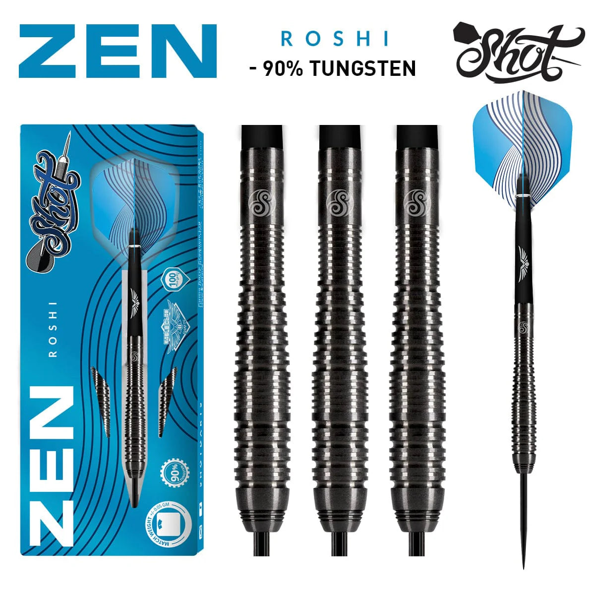 Zen Roshi Steel Tip Dart Set-90% Tungsten Barrels